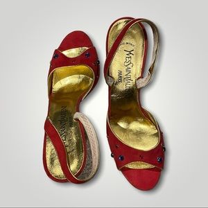 Vintage YSL Heels - Red Sling Back Sz 8